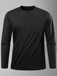 Men's Long Sleeve All-Season Solid Color Basic Crew Neck High Elastic Quick-Dry Running Training Fitness Top - Black - View 3
