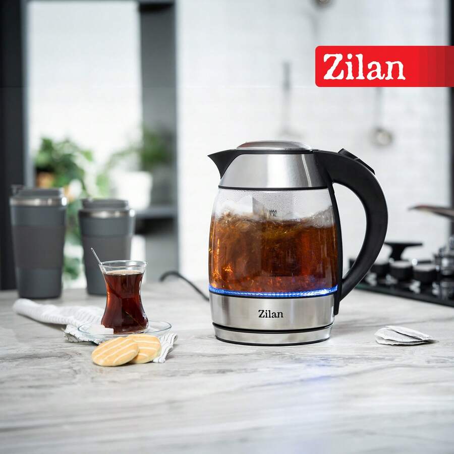غلاية كهربائية ZILAN ZLN8948، مع فلتر الشاي، سعة 1.8 لتر، قوة 2200 واط - رمادي - مشاهدة 1