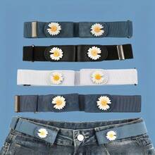 1 chiếc thắt lưng co giãn họa tiết hoa cúc tàng hình, thắt lưng dáng suông không khóa, thắt lưng jeans đan len đính đinh tán phong cách thường ngày, thắt lưng đa năng unisex không lỗ - Nhiều màu - Xem 4