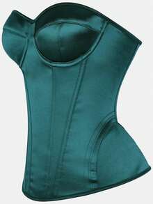 Women's Solid Color Court Style Corset Top, Simple Elegant Waist-Cinched Body-Shaping Bust-Supporting Sexy Top, Suitable For Ball, Music Festival, Women's Halloween Costume, Cosplay, Green Corset Top - Dark Green - View 4