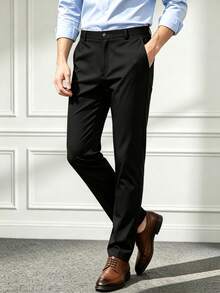Men's All-Season Business Casual Suit Pants, Classic All-Match Versatile, Suitable For Office, Wedding, Travel - Black - View 3