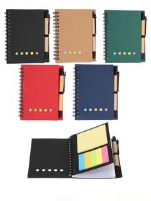 Juego de cuadernos de bolsillo con espiral, notas adhesivas y bolígrafo, cuaderno pequeño de 3.9 x 5.1 pulgadas con líneas, pestañas de índice de notas adhesivas de 6 colores surtidos, adecuado para uso de oficina y negocios - Set de libretas de espiral de 5 orificios - Ver 1