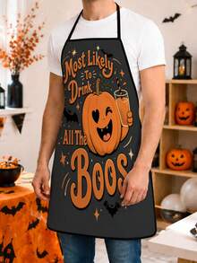 1pc Halloween Pumpkin Ghost Apron, American Cartoon Funny Slogan Print, Polyester Material, 55*68cm, Home Use Cocktail Baking Anti-Stain Apron, Halloween Party Kitchen Gift Workwear - Multicolor - View 7