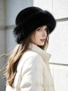 1pc Women's Thick Fleece Bucket Hat, Warm Fur-Trimmed Bucket Hat, Soft Face-Flattering Ear-Protective Cold-Proof Hat, Windproof Snow Travel Bucket Hat, Versatile Winter Fuzzy Hat To Match Down Jacket - P-mRM - View 8