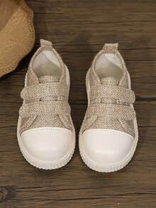 New Lightweight Casual Woven Canvas Shoes For Toddlers And Young Children, Dual Hook-And-Loop Fastener For Easy On And Off, Wide Round Toe For Foot Protection, Breathable Linen Fabric, Non-Slip Rubber Sole, Japanese Minimalist Style, Versatile For Outdoor Play And Daily Home Wear - Khaki - View 6