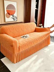 1 Buah Sarung Sofa Anti Debu dan Anti Hewan Peliharaan Model Rok Jacquard Bergelombang, Desain Bergelombang 3D Timbul yang Mewah, Warna Oranye Cerah, Cocok untuk Sofa 1/2/3/4 Dudukan, Kain Bulu Lembut, Sepanjang Musim - oranye - View 8