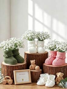 YIYIQCSJ Baby Shower Table Decor Set: Includes Crochet Baby Booties (Suitable For Neutral Color Gender Reveal Party Decoration) - Multicolor - View 4