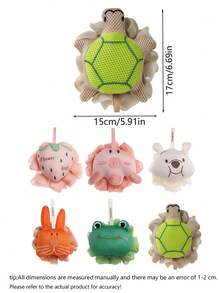 Cute Cartoon Turtle Bath Sponge Ball, Soft Mesh Shower Puff, Rich Foam Hanging Bath Ball, Adorable Bathroom Bathing Accessory, Shower Cap, African Net Sponge, Bath Accessories, Back Scrubber - Multicolor - View 9
