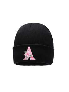 1Pc A-Z Letter Kids Knitted Hat, Solid Color Warm Children Knitted Cap For Ages 3–8 Boys And Girls , Suitable For Outdoor & Daily Wear - Black - View 5