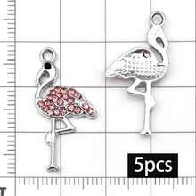 5/10pcs Rhinestone Flamingo Charms Alloy Crystal Flamingo Bird Pendant For DIY Bracelet Necklace Earring Tropical Jewelry Making Findings - Multicolor - View 9