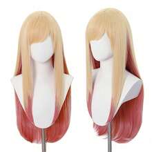 Blonde Pink Gradient Long Straight Cosplay Wig, My Dress‑Up Darling Marin Kitagawa Synthetic Heat Resistant Anime Wig With Bangs For Halloween Cosplay Costume Party - Gold Glitter Ombre - View 2