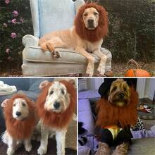 1pc Lion Mane Dog Costume, Adjustable Polyester Pet Wig, Suitable For Medium And Large Dogs, Holiday Christmas Gift Accessory, Dog Outfit | Dog Costume | Fluffy Dog Costume - Multicolor - View 6