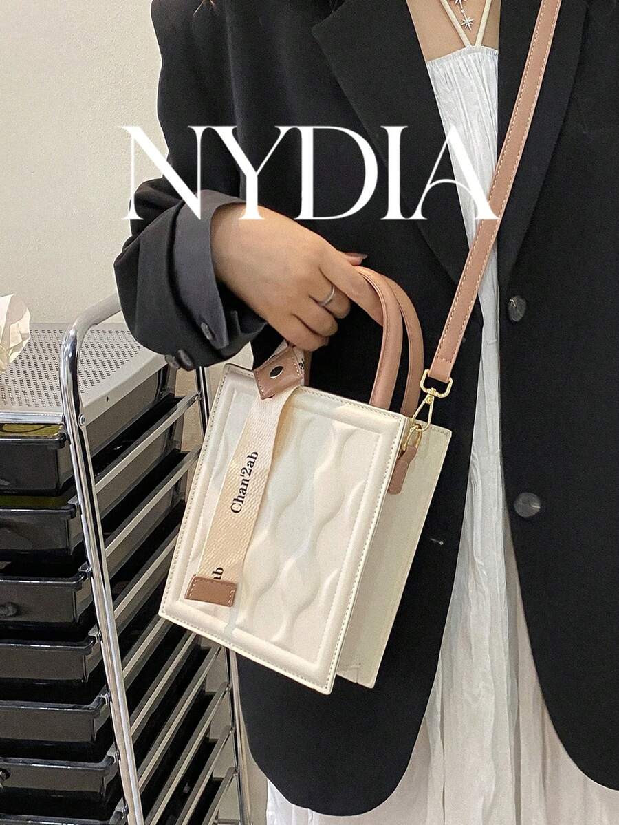 Old Money 風格輕量商務休閒迷你字母圖案紋理方包,適合青少年女孩、女性、大學生、職場新人與白領,適用辦公室、大學、工作、商務、通勤、戶外、旅行、出遊 - 彩色 - 查看 1