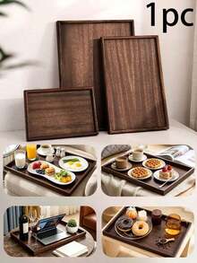 1pc Brown Wooden Rectangular Tray, Home Dessert Plate, Hotel Restaurant Coffee Plate, Tea Tray, Rectangular Decorative Tray, Suitable For Home Decor, Kitchen Dining Table, Candle Holder, Suitable For Fruit, Sushi, Steak, Bread, Snacks Wooden Display Tray - Brown - View 1