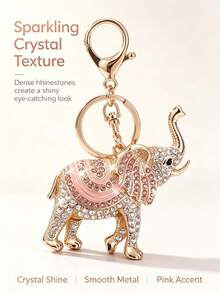 Rhinestone Elephant Keychain, Pink Enamel Lucky Elephant Bag Charm, Gold Tone Crystal Pendant For Women Purse, Handbag, Backpack Gift - Multicolor - View 3