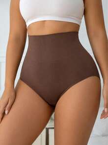 1pc Coffee Brown Plus Size High Waist Seamless Shapewear Panties, Wide Waistband Strong Tummy Control Butt Lifting Body Shaping Panties, 4-Way Stretch No-Trace Anti-Rolling Comfortable Non-Binding, Postpartum Recovery Back To School Commute Dress Jeans Invisible Base Layer Shaping Triangle Panties - Coffee Brown - View 6