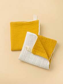 6pcs Baby Gauze Handkerchiefs, Double-Sided Dual-Color Design, 4-Layer Soft Reusable Absorbent Burp Cloths Face Wash Cloths, Suitable For Newborns - Multicolor - View 7
