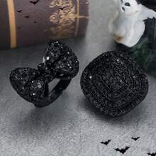 Cincin Dekorasi Busur Berlian Imitasi - Hitam - View 7