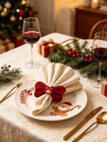 1pc/6/12pcs Christmas Bow Napkin Ring, Bow Napkin Buckle With Bell,Xmas Table Decor Napkin Holder,Holiday Party Table Setting,Home Dining Table Decor,Christmas Dinner Table Accessory For Xmas New Year Festive Banquet Decoration - Multicolor - View 2