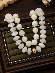 OABE 2pcs/Set Bohemian Style Warm White Beaded Necklace Set With Round And Oval Beads, Suitable For Women's Daily Wear - Multicolor - View 5