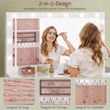 Devoko High-Gloss White Vanity Table With LED Cosmetic Mirror, Dressing Table Without Stool With 12 LED Lamps, Sockets, USB & Type-C, Jewelry Storage And 7 Drawers - 白色高光 - 查看 4