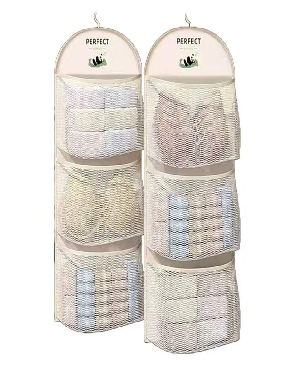 3-Tier Hanging Underwear, Socks And Bra Storage Mesh Bag - Suitable For Dorm And Home Wall-Mounted Transparent Pocket Design | Multi-Layer Clothing Organizer Storage Bag - Multicolor - View 1