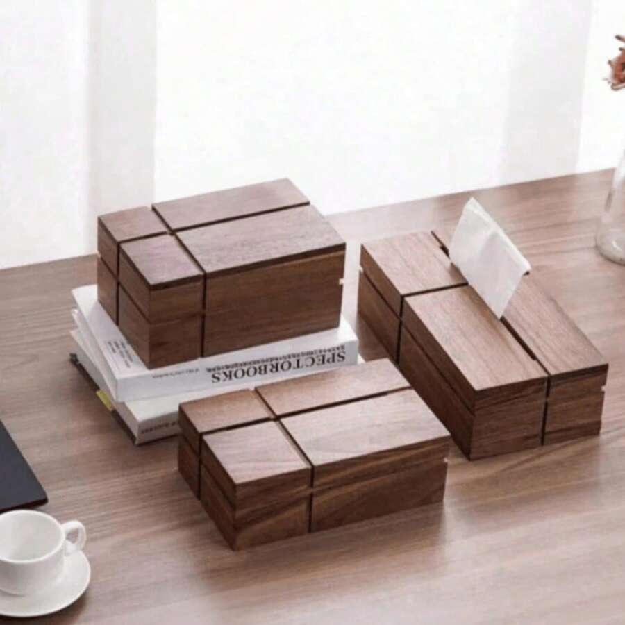 1 Peça Caixa de Lenços de Madeira Maciça, Caixa de Papel de Madeira de Nogueira para Sala de Estar, Caixa de Armazenamento de Mesa, Caixa de Lenços de Decoração para Banheiro e Casa, Acessórios de Cozinha - Cor da madeira de nogueira - Visão 1
