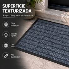 Felpudo Entrada Casa, Alfombrilla Retangular Absorbente con Base de Goma,Atrapa Suciedad y Humedad, para Interior y Exterior, Puerta, Pasillo y Terraza - PVC+POL. - rayas AZUL - Ver 2