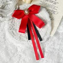 1pc Women's Elegant Exquisite College Style Crystal Decor Accessory, Solid Color Bowknot Ribbon Pin, Can Be Worn On Shirts And Dresses For Daily Wear, Backpack Commute Outfit, Banquet Party Wear, Holiday Gift - Red - View 2