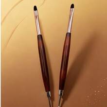 Vintage Wood‑Grip Dual‑Tip Nail Brush, Dual Metal Tips For Rhinestone Placement & Pattern Drawing - Rust Brown - View 3