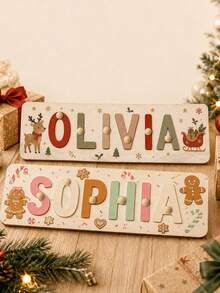 Custom Wooden Christmas Name Puzzle, Personalized Letter Decor Puzzle, Suitable For Mantel, Shelf Or Door, Holiday Home Decor, Custom Christmas Name Board Gift, Customizable Letter Decor, Christmas Gift, Gift For Family And Friends, Room Decor - Multicolor - View 7