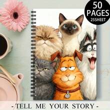 1pca A5 Cartoon Group Cats & Funny Dog Watercolor Spiral Notebook, 25 Sheets (50 Pages) With High Quality Paper, Portable For Note Taking, Studying Creative Writing Ideal For Students, Professionals Artistic Design Lovers - Rectangle - View 1