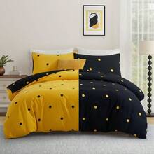 Soft Brushed Microfiber Duvet Bedding Set Wave Pattern For Household Bedroom - Black and Yellow Dotted - View 3