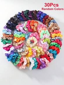 30 piezas de ligas para el cabello de satén de colores aleatorios, solo para niñas, bandas elásticas con cintas de colores, para peinados de coleta diarios - Multicolor - Ver 6