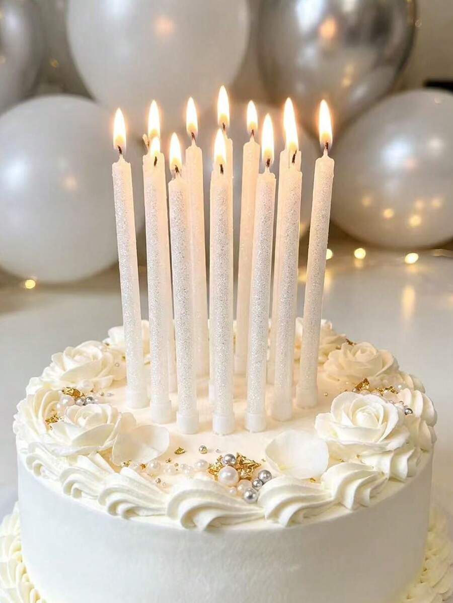 6支白色装饰长棒直蜡生日派对蛋糕装饰蜡烛 - 白色 - 查看 1
