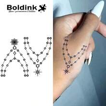 Boldink 1PC Geometric Circle & Rhombus Chain Temporary Tattoo Sticker, Waterproof Body Art Tattoo, Lasts 1-2 Weeks, Plant Juice Formula, & Gentle Non-Irritating, Perfect For Daily Outfit & Body Decoration, Unisex Chinese Style Gift, Must-Have For People - Black - View 1