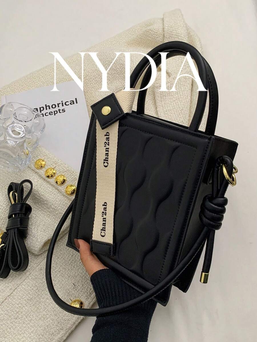 Mini Geometric Embossed Square Bag - Black - View 1