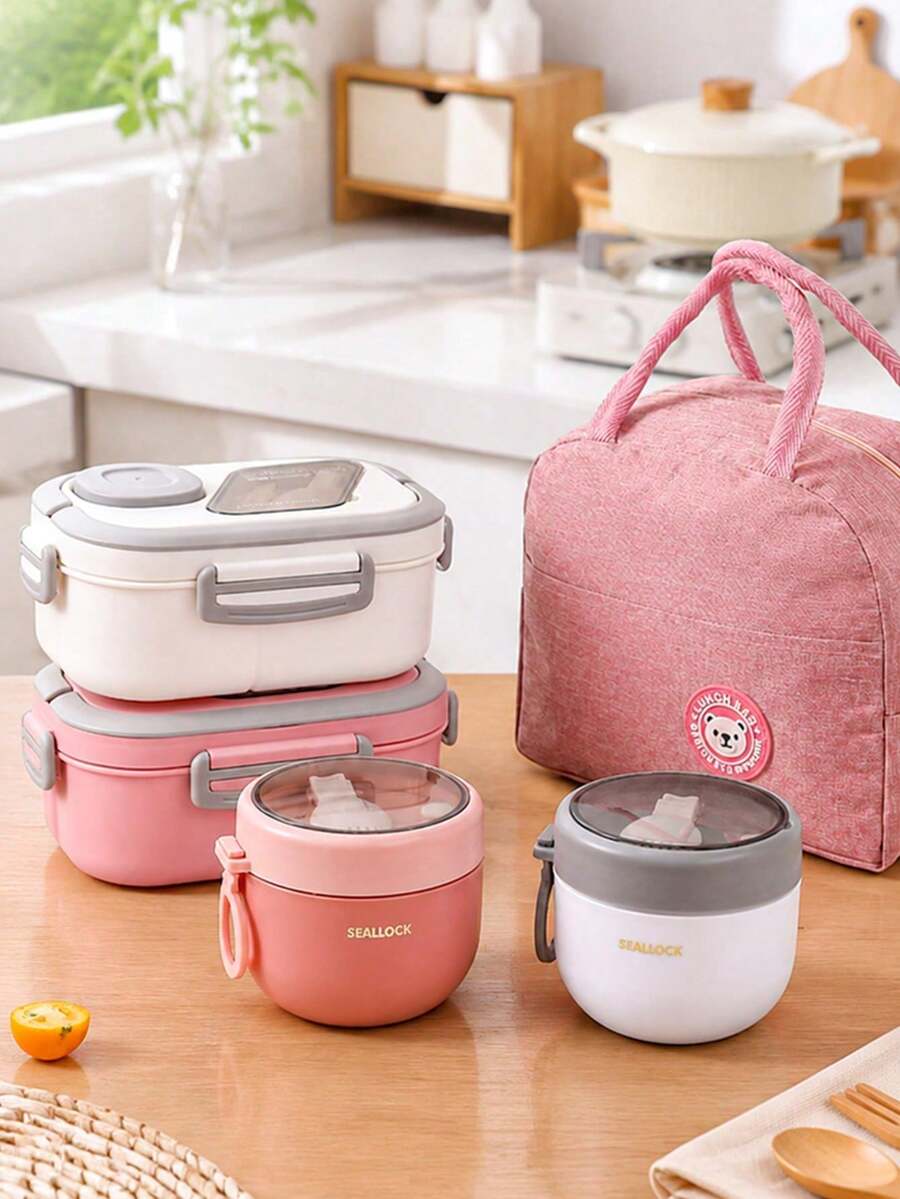2pcs Creative Macaron Color Bento Box, Convenient Lunch Box Set With Built-In Utensils, Student Meal Box, Large Capacity Food Container, Portable Lunch Box, Suitable For Students, Office Workers And Outdoor Picnic Food Carrying