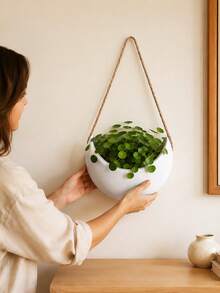 1pc Crescent Moon Hanging Planter With Rope, Moon Shaped Wall Hanging Plant Pot For Succulents & Trailing Plants, Boho Indoor Plant Holder, Home Decor For Living Room Bedroom Balcony - A - View 14
