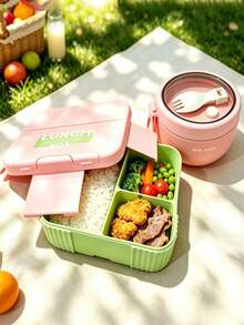 SEAL LOCK 3pcs Lunch Box Set, Lunch Box, Convenient Bento Box With Built-In Utensils, Girl Series Pink Lunch Box, Outdoor Food Carrying Container, Office Worker And Student Lunch Box - Pink - View 4
