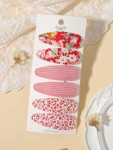 6pcs Fabric Water Drop BB Hair Clips Set, Floral Plaid Embroidered Hair Clips, Travel Gift Daily Decoration Hair Accessories - Mixed color - View 18
