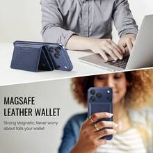 LC.IMEEKE 1個 PU皮革磁吸錢包卡夾支架 MagSafe 配件，相容 Phone17 16 15 14 13 12 Pro/Pro Max/Plus/Mini - 寶藍色 - 查看 3