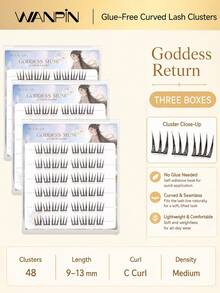 WANPIN WAN PIN Goddess Return 9-13mm C Curl Cluster False Eyelashes, Lightweight Natural Style, 3D Layered Cartoon Eye Makeup Effect, Soft Curved Lash Stem, Comfortable Wear - C - View 9