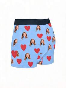 1pc Men's Customizable Photo & Pattern Personalized Fashion Fun Custom Boxers, Suitable For Daily Wear And Gifting - Blue - View 6