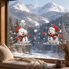 1pc Cartoon Snowman Christmas Window Decal, Snowman Snowflake Glass Decal, Removable And Reusable Window Decal, Suitable For Winter Holiday Decorations In Living Rooms And Store Windows - Multicolor - View 8