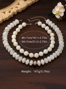 OABE 2pcs/Set Bohemian Style Warm White Beaded Necklace Set With Round And Oval Beads, Suitable For Women's Daily Wear - Multicolor - View 7