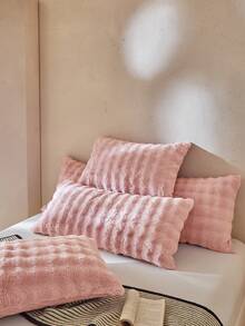 2pcs Pink Plush Flannel Pillowcases, Modern Decorative Long Pillow Covers, Suitable For Winter, Soft And Warm, Machine Washable, Pillow Insert Not Included - Pink - View 1