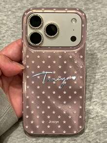 [Customized] Personalized Custom Letter Engraved Cute Shiny Sequin Star Pattern Phone Case, Compatible With IPhone 18 17 Pro Max 17 Pro 16 15 14 13 12 Pro Max 14 15 16 Plus, Shockproof Protective Shell - Pink - View 3