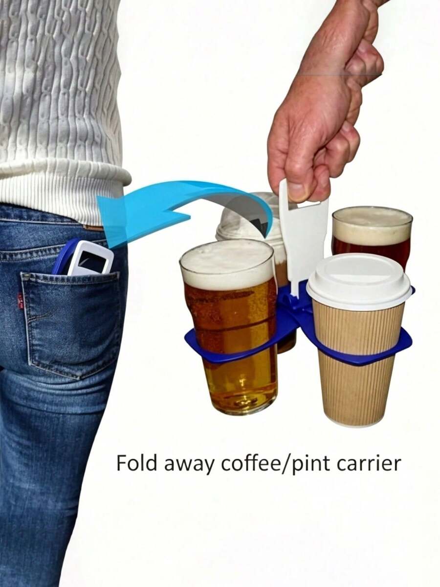 Foldable 4-Cup Beverage Carrier, Portable Coffee/Beer/Soda Cup Holder For Car, Camping, Takeout, Party - Multicolor - View 1