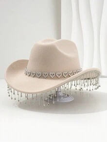 1 Piece Women's Crown Teardrop Tassel Western Cowboy Hat Travel Rhinestone Casual Party Festival Wedding Jazz Hat Suitable For Daily Wedding Party - Multicolor - View 13